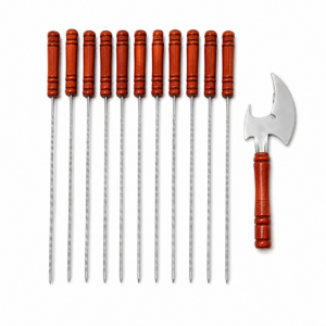 12 Brochettes BBQ avec Manche en Bois + Hachoir de Service