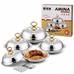Set de Plats de Service Inox AMINA 4 Pièces avec Couvercles