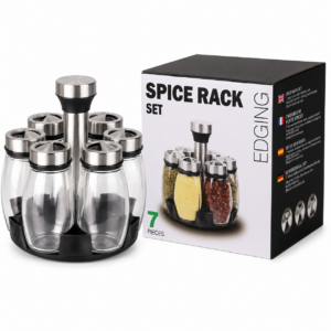 Set Porte-Épices Rotatif 7 Pièces avec Support Inox
